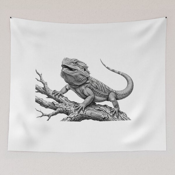 Item preview, Realistic bold line bearded dragon on tree branch designed and sold by Minimalisticaly.