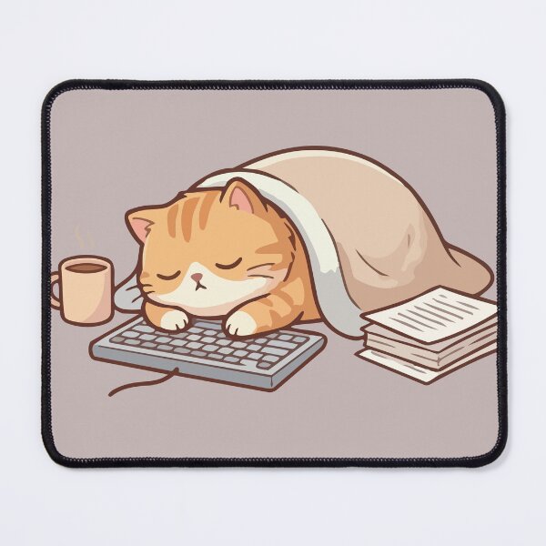 Item preview, Sleepy Cat at Work | Cute Orange Kitty Keyboard Illustration designed and sold by StudiobyTara.