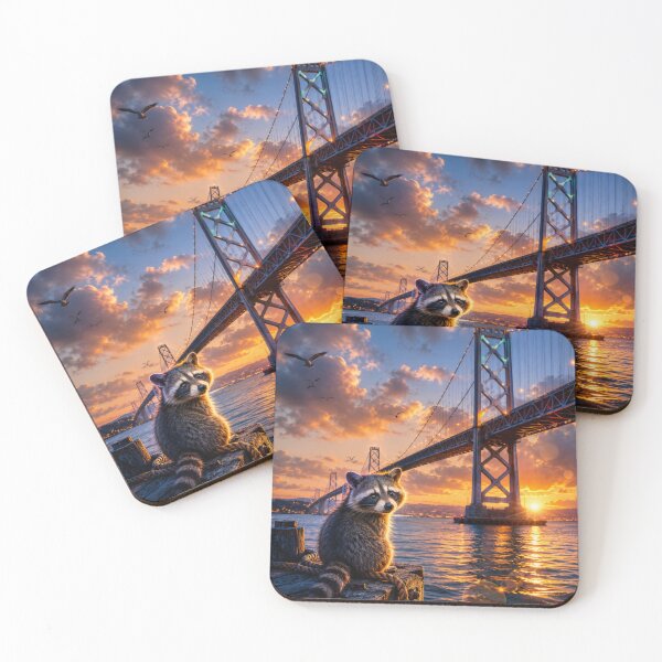 Item preview, Curious Raccoon at the Bay Bridge | Whimsical San Francisco Sunset designed and sold by Kimberly Palmer.
