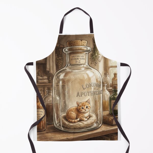 Item preview, Tiny Kitten in a Giant Vintage Apothecary Bottle Miniature Illustration designed and sold by DuckOddity.