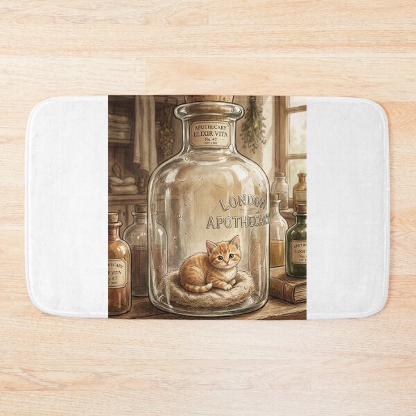 Item preview, Tiny Kitten in a Giant Vintage Apothecary Bottle Miniature Illustration designed and sold by DuckOddity.