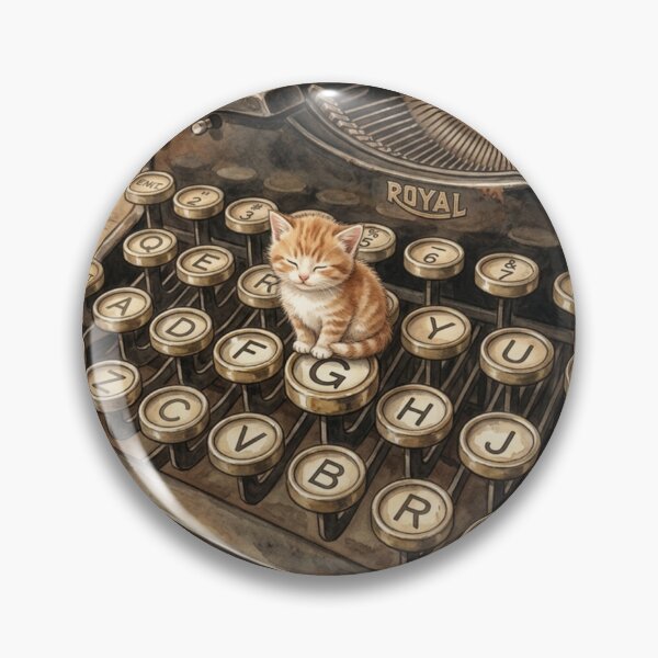Item preview, Tiny Kitten on a Giant Vintage Typewriter Miniature Illustration designed and sold by DuckOddity.
