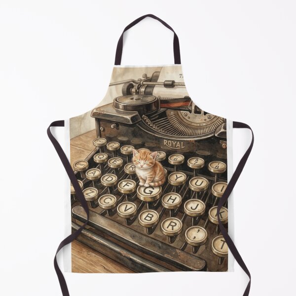 Item preview, Tiny Kitten on a Giant Vintage Typewriter Miniature Illustration designed and sold by DuckOddity.