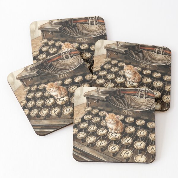 Item preview, Tiny Kitten on a Giant Vintage Typewriter Miniature Illustration designed and sold by DuckOddity.