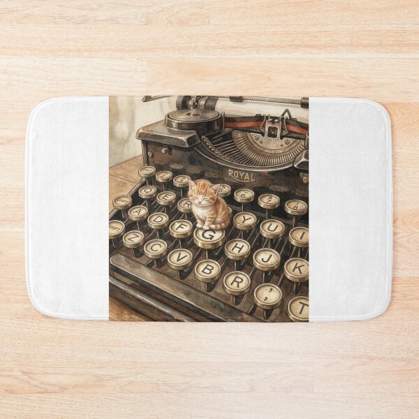 Item preview, Tiny Kitten on a Giant Vintage Typewriter Miniature Illustration designed and sold by DuckOddity.