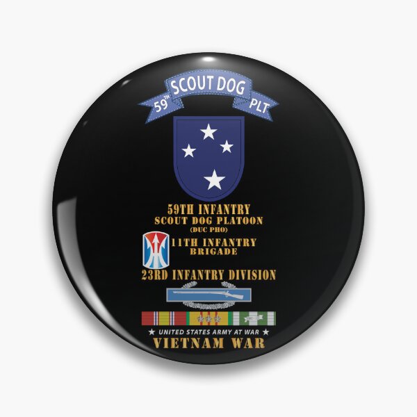 Item preview, Army - 59th Infantry Scout Dog Platoon - Blue Tab, 11th Inf Bde, 23rd Inf Div - w CIB 3 Stars VN SVC X 300 designed and sold by Military Insignia Products.