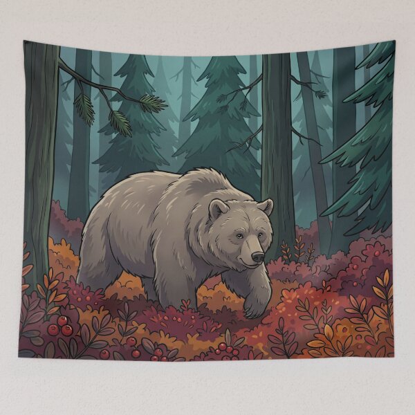 Item preview, Grizzly in the Deep Woods: Autumn Forest Bear Art designed and sold by BLUESKY11a.