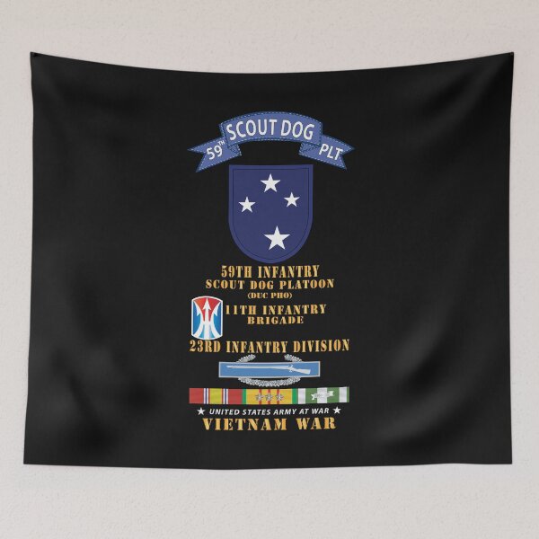 Item preview, Army - 59th Infantry Scout Dog Platoon - Blue Tab, 11th Inf Bde, 23rd Inf Div - w CIB 3 Stars VN SVC X 300 designed and sold by Military Insignia Products.