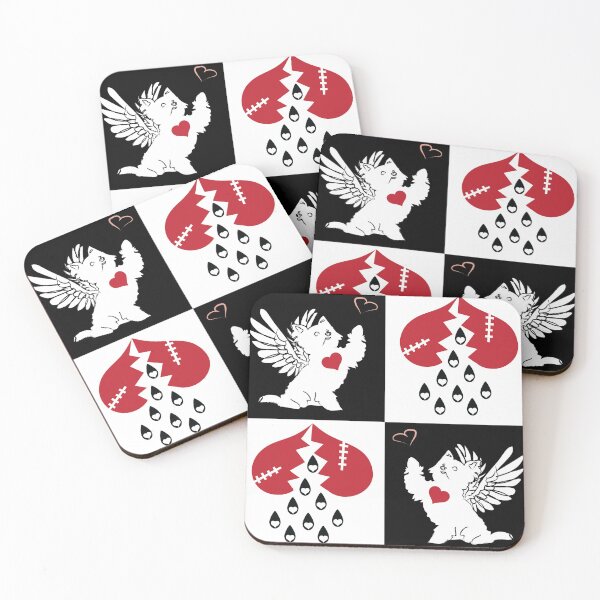 Item preview, Black & White Angel Dogs & Broken Hearts on Checkered Background designed and sold by Digitalmyth's Designs.