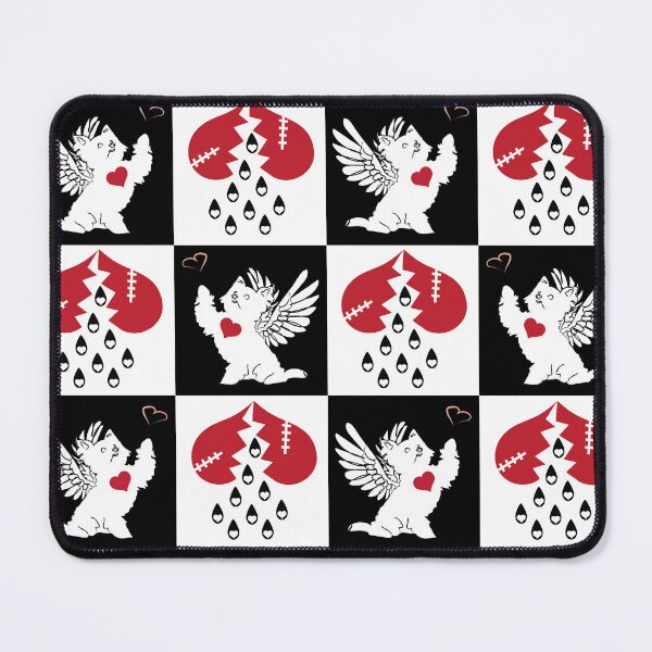 Item preview, Black & White Angel Dogs & Broken Hearts on Checkered Background designed and sold by Digitalmyth's Designs.