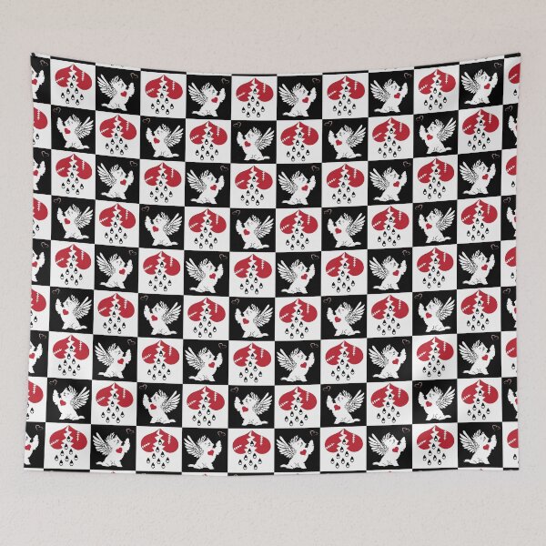 Item preview, Black & White Angel Dogs & Broken Hearts on Checkered Background designed and sold by Digitalmyth's Designs.