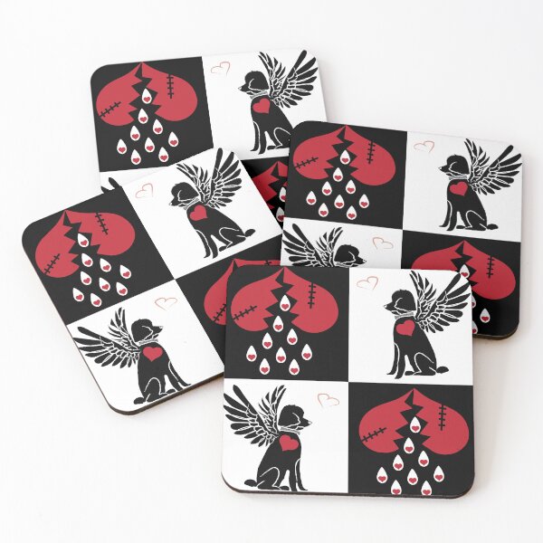 Item preview,  Black & White Angel Dogs & Broken Hearts on Checkered Background designed and sold by Digitalmyth's Designs.