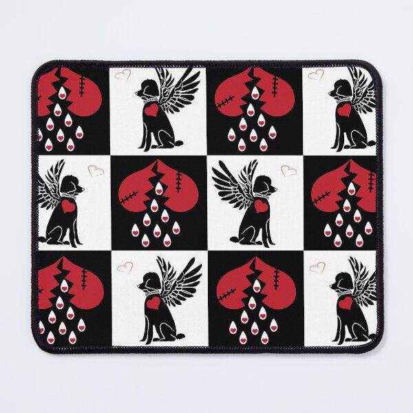 Item preview, Black & White Angel Dogs & Broken Hearts on Checkered Background designed and sold by Digitalmyth's Designs.
