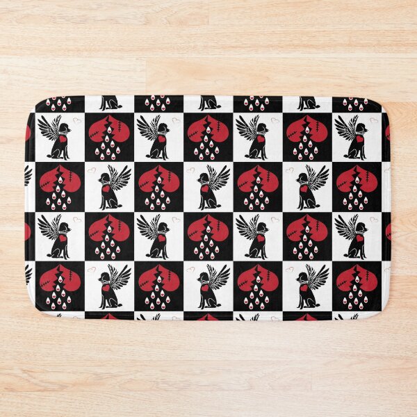 Item preview,  Black & White Angel Dogs & Broken Hearts on Checkered Background designed and sold by Digitalmyth's Designs.