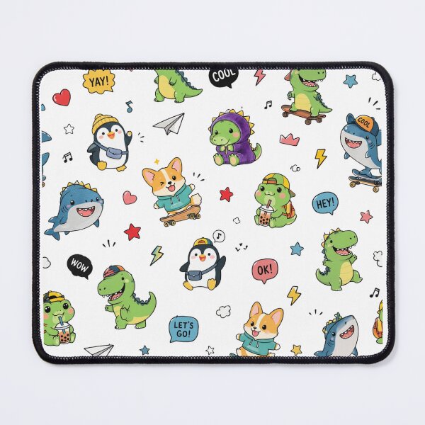 Item preview, Cute Kawaii Dino & Corgi Sticker Pattern | Cartoon Animals Seamless Design designed and sold by RedPixelPlus.