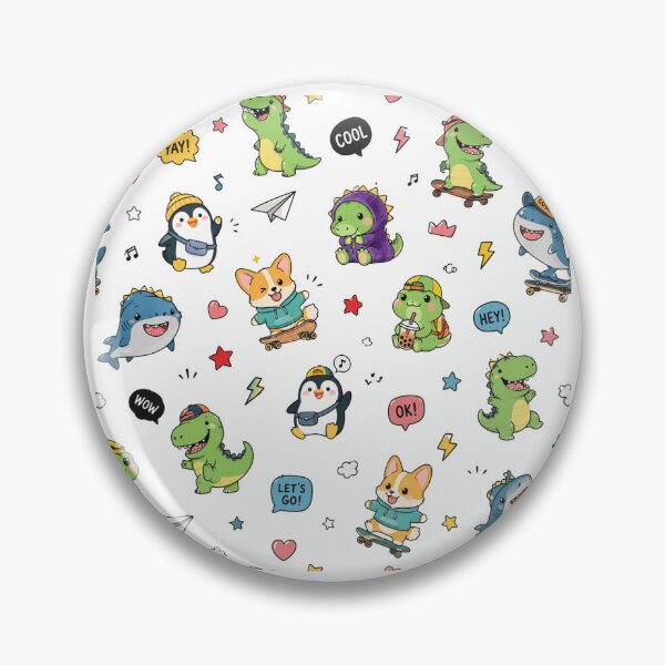 Item preview, Cute Kawaii Dino & Corgi Sticker Pattern | Cartoon Animals Seamless Design designed and sold by RedPixelPlus.