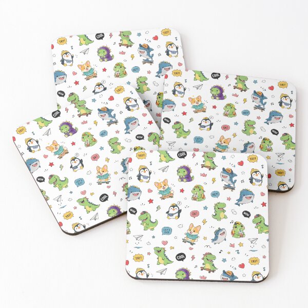 Item preview, Cute Kawaii Dino & Corgi Sticker Pattern | Cartoon Animals Seamless Design designed and sold by RedPixelPlus.