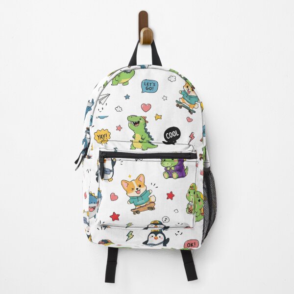 Item preview, Cute Kawaii Dino & Corgi Sticker Pattern | Cartoon Animals Seamless Design designed and sold by RedPixelPlus.