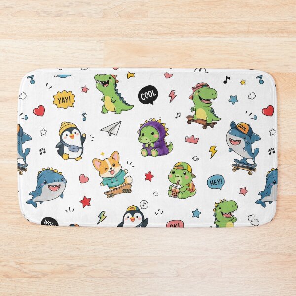 Item preview, Cute Kawaii Dino & Corgi Sticker Pattern | Cartoon Animals Seamless Design designed and sold by RedPixelPlus.