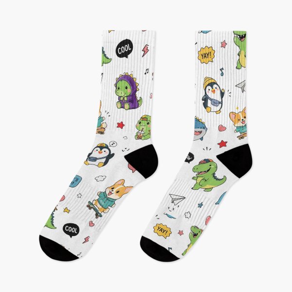 Item preview, Cute Kawaii Dino & Corgi Sticker Pattern | Cartoon Animals Seamless Design designed and sold by RedPixelPlus.