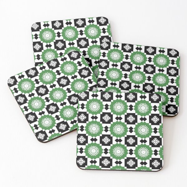 Item preview, Green, Black and White Geometric Floral Pattern designed and sold by SweetLilith.