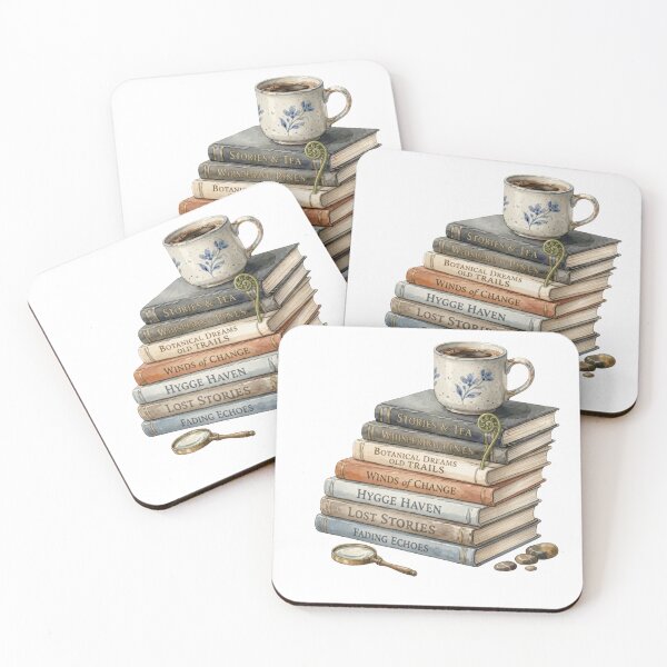 Item preview, Cozy Watercolor Book Stack with Tea Cup Hygge Haven designed and sold by sanorastyle.