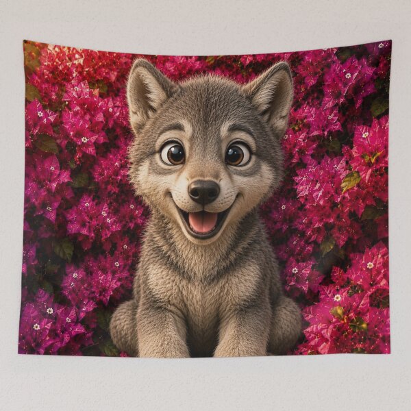 Item preview, Cute Smiling Wolf Pup in Bougainvillea designed and sold by Rohan132.