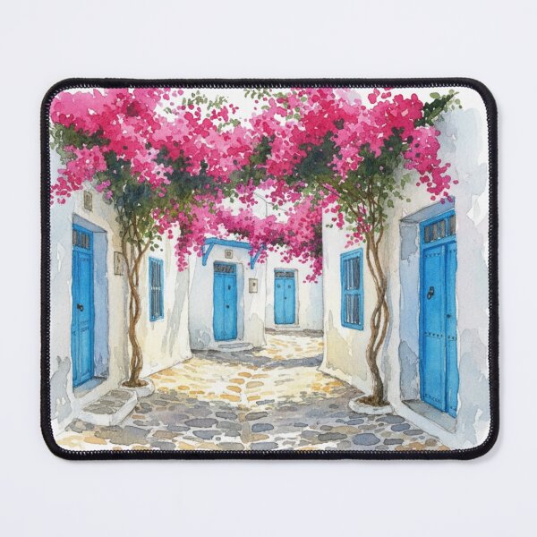 Item preview, Sidi Bou Said Cobblestone Alley with Bougainvillea Canopy designed and sold by carthagia.