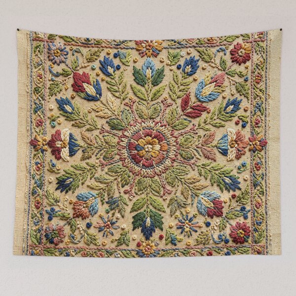 Item preview, Botanical Embroidery Art | Vintage Floral Folk Pattern Illustration designed and sold by BrainCurves.