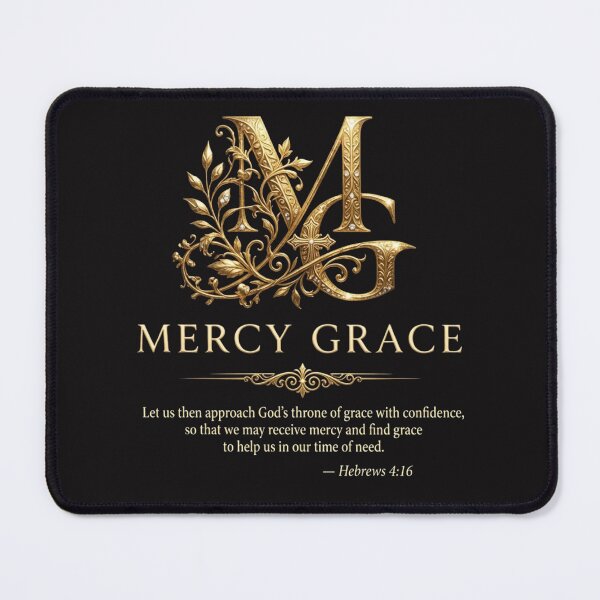 Item preview, Mercy Grace, Luxury Christian Art, Ornate Gold MG Monogram with Hebrews 4:16 designed and sold by KINGDOM GOLD STUDIO.