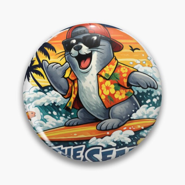 Item preview, Neil the Seal Surfing Retro Sunset Hawaiian Shirt Funny Beach Animal designed and sold by CatLovers Studio.