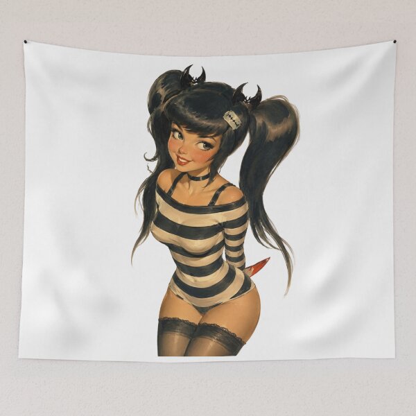 Item preview, Gothic Devil Girl Retro Pin-Up – Vintage Original Character Art designed and sold by Cosplayvintage.