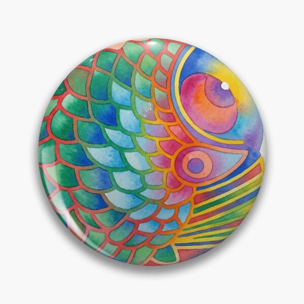 Item preview, Colorful Korean Folk Art Fish Watercolor, Rainbow Minhwa Inspired Lucky Fish designed and sold by Yiruda-Art.