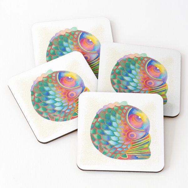 Item preview, Colorful Korean Folk Art Fish Watercolor, Rainbow Minhwa Inspired Lucky Fish designed and sold by Yiruda-Art.
