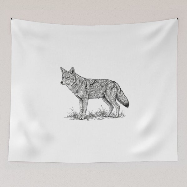 Item preview, Realistic fine line black and white coyote designed and sold by Minimalisticaly.