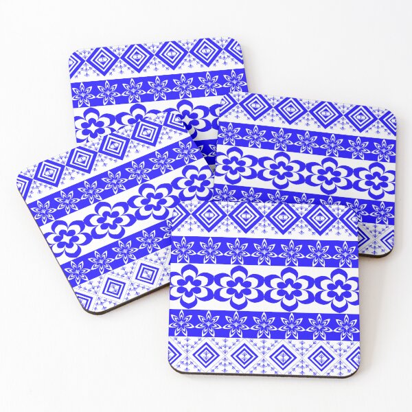 Item preview, Indigo Blue Floral and Geometric Seamless Border Pattern with Diamond Motifs designed and sold by Ei-Ei.