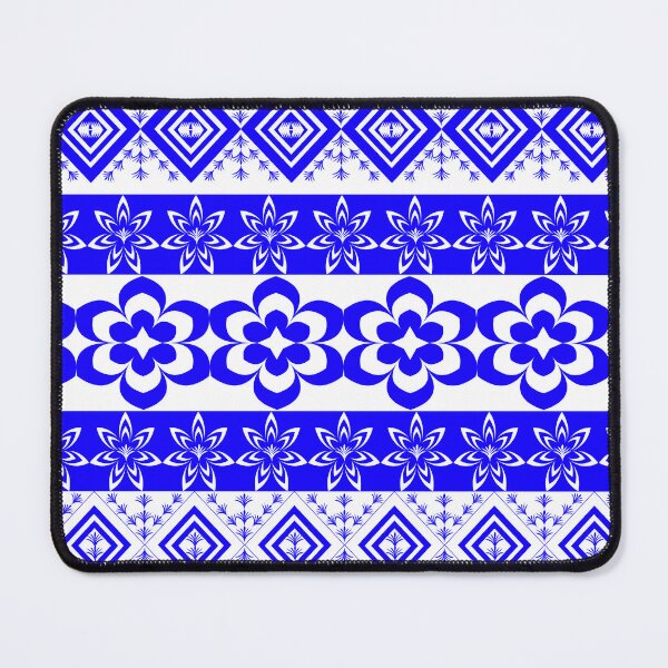 Item preview, Indigo Blue Floral and Geometric Seamless Border Pattern with Diamond Motifs designed and sold by Ei-Ei.