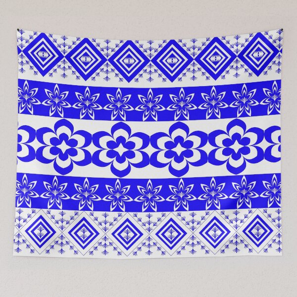 Item preview, Indigo Blue Floral and Geometric Seamless Border Pattern with Diamond Motifs designed and sold by Ei-Ei.