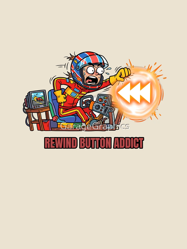 Thumbnail 4 of 4, Relaxed T-Shirt, Rewind Button Addict - Sim Racing Humor designed and sold by GarageGraphics.