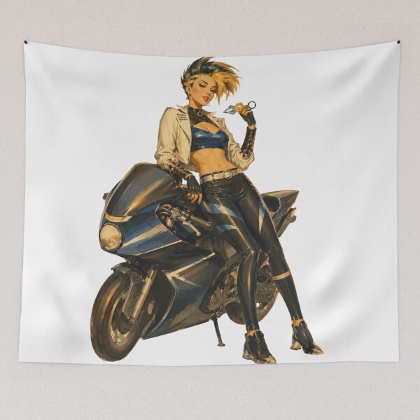Item preview, Arcane Jinx Biker Girl Retro Pin-Up – Vintage Punk Anime Style designed and sold by Cosplayvintage.