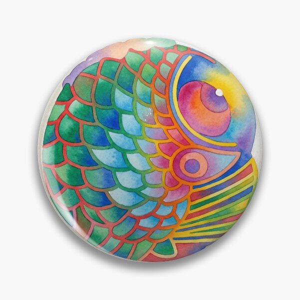 Item preview, Colorful Korean Folk Art Fish Watercolor, Rainbow Minhwa Inspired Lucky Fish designed and sold by Yiruda-Art.