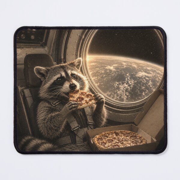 Item preview, Vintage Space Raccoon Eating Pizza | Retro Astronaut Animal Photography designed and sold by HOUSE OF TIST.