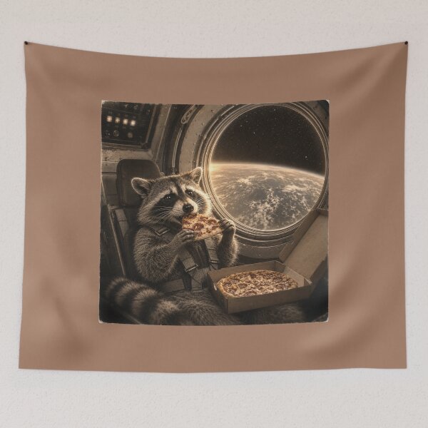 Item preview, Vintage Space Raccoon Eating Pizza | Retro Astronaut Animal Photography designed and sold by HOUSE OF TIST.