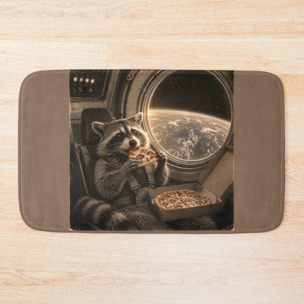 Item preview, Vintage Space Raccoon Eating Pizza | Retro Astronaut Animal Photography designed and sold by HOUSE OF TIST.