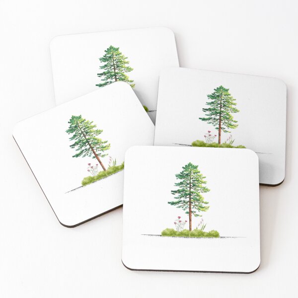 Item preview, Watercolor Pine Tree with Spring Flowers Illustration designed and sold by Ali-jarah.