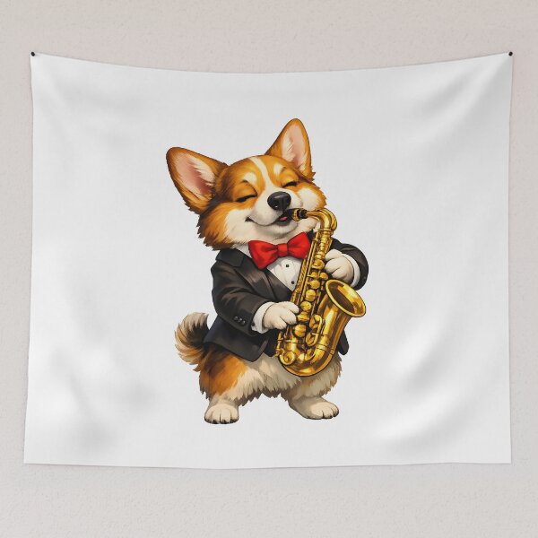 Item preview, Jazz Corgi Playing Saxophone – Elegant Musician Dog Illustration designed and sold by builtforyou.