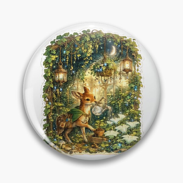 Item preview, Enchanted Moon Garden Sticker | Woodland Fawn Gardener | Cottagecore Forest Greenhouse | Magical Botanical Art designed and sold by MrDev.