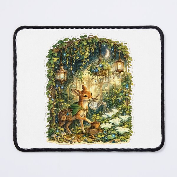 Item preview, Enchanted Moon Garden Sticker | Woodland Fawn Gardener | Cottagecore Forest Greenhouse | Magical Botanical Art designed and sold by MrDev.
