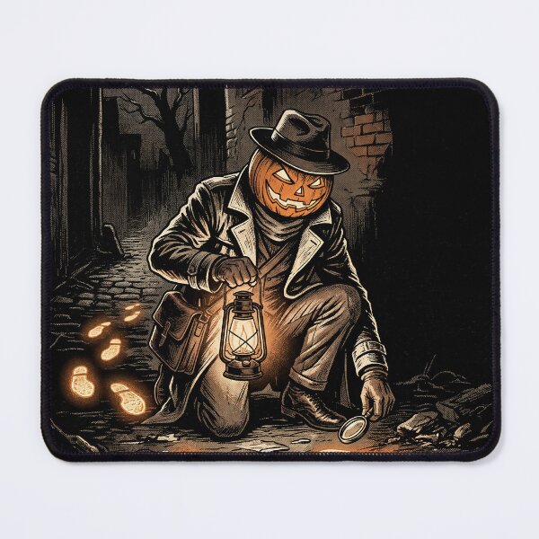 Item preview, Pumpkin Head Detective Solving a Glowing Footprint Mystery designed and sold by ASTRAL ART LAB.