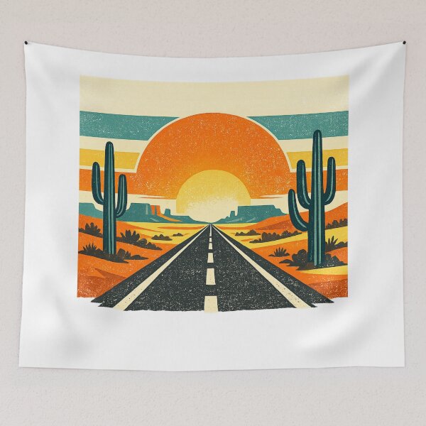 Item preview, Retro Desert Sunset Road Vintage Travel Poster | Southwestern Landscape Art designed and sold by irfanshikh.